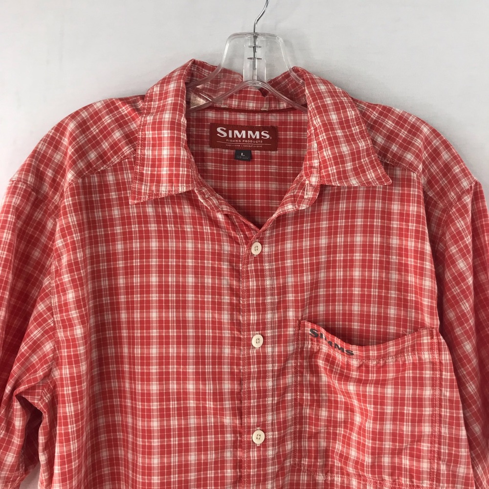 Simms Men's Orange Plaid Short Sleeve Button Front Performance Shirt Size L - Picture 2 of 9